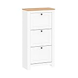 Target Home Schuhschrank 3 Fächern Schuhkipper Schuhregal Schuhbank Schrank Bank Regal (Weiß Matt/ Eiche Gold) (31 x 63.7 x 126.5)