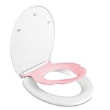 Toilettendeckel mit Kindersitz Integriert, Klodeckel aus Urea-Duroplast Kinder Toilettendeckel, WC Sitz Klodeckel mit Absenkautomatik, Familien Toilettenbrille Klositzfür Kinder (Rosa,O-Form)