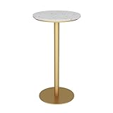 Goldene Bartheke, hoher Marmortisch, runde Tischplatte mit Metallbeinen, geeignet für Café-Bistro-Lounge, Höhe 75 cm, 95 cm, 105 cm