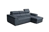 Robin Silver Ecksofa mit Schlaffunktion Bettkasten 3 Verstellbare Kopfstützen Sofa L-Form Schlafsofa Freistehende Eckcouch Schlafcouch Wohnzimmermöbel Wohnlandschaft Rechts Grau