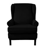 E EBETA Samt-Optisch Sesselbezug, Sessel-Überwürfe Ohrensessel Überzug Bezug Sesselhusse Elastisch Stretch Husse für Ohrensessel (Schwarz)
