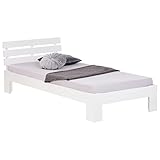 Homestyle4u 2190, Einzelbett Holzbett 90x200 mit Lattenrost Weiß Kiefer Bett Bettgestell Massivholz