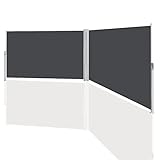 Sonnewelt Doppel Seitenmarkise Ausziehbar 160x600cm Seitenmarkise,Sichtschutz Windschutz,Sonnenschutz,Blickdicht,Seitenrollo, Wandmarkise,geeignet für den Einsatz auf Balkonen und Gärten,Grau