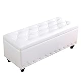 Ottomane Sitzbank aus Kunstleder, rechteckige Sitzbank mit anhebbarer Oberseite, getuftete Schlafzimmerbank, moderne Fußstütze, Eingangsbereich, Schuhbank, Truhen für Wohnzimmer, Weiß, 90 x 40 x 40 cm