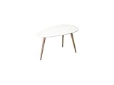 Furnhouse Ibbe Design Oval Rund Weiss Couchtisch Modern Skandinavisch Retro Kaffeetisch Beistelltisch MDF Fly, Natur Massiv Buche Holz Beine, 75x43x39 cm