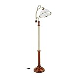 Relaxdays Stehlampe, Bogenleuchte im Jugendstil, Glasschirm, Holz, E27 Fassung, HxBxT: 166 x 40 x 36 cm, braun/gold