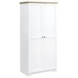 HOMCOM Küchenschrank, Hochschrank, Küchenbuffet mit 4 Fächern, Aufbewahrungsschrank mit 2 Türen, Kleiderschrank, Mehrzweckschrank mit Anti-Kipp-Schutz, Weiß, 80 x 48 x 172 cm