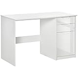 HOMCOM Schreibtisch Computertisch mit 2 Schubladen, Schrank, Hochglanzweißer Schranktür Arbeitstisch Bürotisch große Tischplatte Weiß 120 x 60 x 76 cm