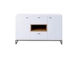 Mirjan24 Kommode Olier K2D2SZ, Anrichte, Mehrzweckschrank, Sideboard, Flurkommode, Highboard, Esszimmerkommode, Dielenkommode, Wohnzimmerschrank, Schrank, Wohnzimmer Set (Weiß/Weiß + Eiche Artisan)