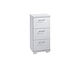 byLIVING Badezimmer Seitenschrank Nebraska in matt weiß Hochglanz weiß lackiert/Kleiner Badschrank mit 3 Schubladen und silberfarbenen Griffen/B 35,5, H 74, T 31,5 cm Nebraska 03