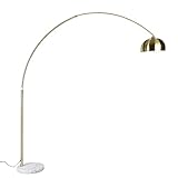 Qazqa - Modern Bogenlampe Messing mit weißem Marmorsockel verstellbar - XXL I Wohnzimmer I Schlafzimmer - Stahl Länglich - LED geeignet E27