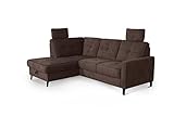 CAVADORE Schlafsofa Vera mit Federkern / Kompaktes Ecksofa inkl. Bett, Bettkasten und 2 Kopfstützen, ideal für kleine Räume / 219 x 91 x 170 / Webstoff mit Ziernaht, Braun