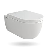 Spülrandloses Hänge WC mit Nano Beschichtung | Toilette Randlos mit Soft-Close WC-Sitz I Wand WC aus Sanitärkeramik mit Lotus Effekt | WC Wandhängend Bad & Gäste-WC Lösung | Made In Europa