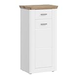 xonox.home Badezimmer Michigan X1FC1701 Standschrank Schrank Kommode in Front weiß matt Tiefzieh, Korpus weiß Nb.und Absetzung Viking Oak Nb.ca. 45x89x31 cm