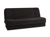 Schlafsofa Sena - Sofa mit Schlaffunktion, Velours Stoff, Bettsofa mit Bettkasten, Couch, Sofagarnitur, Couchgarnitur (Schwarz (Manila 18))