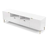 Vente-unique TV-Möbel - 2 Türen, 2 Schubladen und 2 Ablagefächer - MDF und Stahl - Weiß und Goldfarben - YESINIA