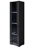 muebles bonitos | Vitrinenschrank Luke V5 | Breite 40 x Höhe 167 x Tiefe 29 cm | Glänzendes Melamin | Mit Standardfüße | Schwarz