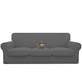 Easy-Going 100% Dual Waterproof 4 Pieces Stretch Soft Couch Cover for Dogs, Sofa Slipcover for 3 Separate Cushion Couch Leakproof Furniture Protector for Kids, Pets Grey