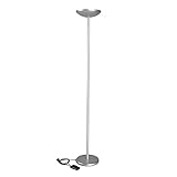 Maul Halogen-Deckenfluter MAULsky | stufenlos dimmbar | Leselampe mit Fußschalter | Stehlampe für Wohnzimmer, Büro oder Arbeitszimmer | helle 2250 Lumen | Höhe: 183 cm | 8254095 | Silber