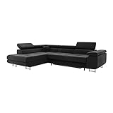 MEBLINI Schlafcouch mit Bettkasten - Ecksofa mit Schlaffunktion - Sofa mit Relaxfunktion und Kopfstützen - Couch L-Form - Eckcouch - Wohnlandschaft - Carl - 272x202x63cm Links - Schwarz Samt