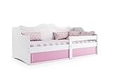 Interbeds Kinderbett Julia 80x160 mit Lattenrost und Behälter unter dem Bett Jugendbett mit Rausfallschutz sehr Stabile Konstruktion komfortabel funktional Einzelbett