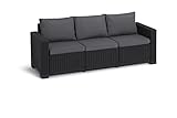 Allibert by Keter Gartenlounge Sofa California 3-Sitzer, graphit/ cool grey, inkl. Sitz- und Rückenkissen, Kunststoff, runde Rattanoptik, 199 x 68 x 72 cm