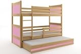 Bett Triple Rico für Kinder 160 x 80 KIEFER/Pink + Matratzen gratis