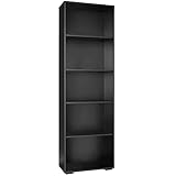 TecTake 800842 Bücherregal aus Holz, Standregal mit 5 offenen Fächern, (HxBxT): ca. 190 x 60 x 30 cm, bodenschonende Kunststofffüße (Black)