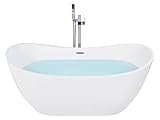 Stilvolle Acryl Badewanne oval freistehend weiß mit Überlauf 170 x 77 cm Antiqua