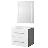 Badmöbel Set Como 3-tlg. 60 cm weiß mit Waschtisch Unterschrank & Gussbecken & LED Spiegelelement