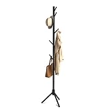 JOISCOPE Garderobenständer Holz, freistehender Kleiderständer mit 8 Haken, Dreieckige Basis,für Kleidung, Hüte,Taschen, Eingangsbereich, Wohnzimmer, Flur, Schwarz