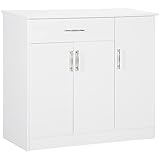 HOMCOM Küchenschrank Sideboard mit 2 Schränke und 1 Schublade Aufbewahrungsschrank Küchenmöbel Schrank für Esszimmer Küche Kommode höhenverstellbare Regale Spanplatte Weiß 90 x 40 x 81,5 cm