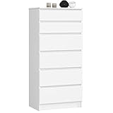 AKORD Kommode K60 mit 6 Schubladen | für das Wohnzimmer Schlafzimmer Schrank Büro Arbeitszimmer | Modernes Funktionales Design | B60 x H130 x T40 cm, Gewicht 43kg | Weiß