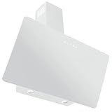 VLANO MELIA 90 EEK A 90cm Kopffreie Dunstabzugshaube Glas Design Touch Control ECO LED leiser Motor Fernbedienung (Weiß Umluft (mit Aktivkohlefilter))