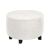 ZRCYXDW Samt Ottomanenbezug, Rund Hockerbezug Elastisch Weicher Lagerung Ottoman-Bezug Ottomane Abdeckung Für Haustieren Kinder Wohnzimmer Schlafzimmer-Weiß-Large