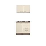 Küchenzeile Singleküche 100 cm Miniküche Mit Spüle Doppel-kochplatte Mini Küchenzeile Beige