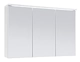 Möbel Jack Spiegelschrank mit LED-Beleuchtung - Weiß matt - 3-türig - mit Steckdose und Lichtschalter - BxHxT: 100x68x23 cm - Badezimmerschrank Badschrank Hängeschrank