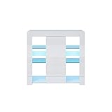 SONNI Kommode Weiß Hochglanz mit LED Beleuchtung Sideboard Weiss mit 1 Schiebetüren 90(B)*35(T)*83(H) cm