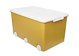 LAPSI® Spielzeugkiste mit 6 Rollen, Aufbewahrungsbox mit Deckel auf Rädern, Plastikbox, 50L, BPA-frei, Matt Gelb