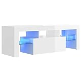 vidaXL TV Schrank mit LED-Leuchten Lowboard Fernsehschrank Fernsehtisch Sideboard HiFi-Schrank TV Möbel Tisch Board Hochglanz-Weiß 120x35x40cm