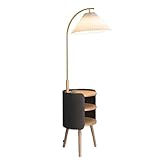 AMYSTY Stehleuchte Stehlampe Standleuchte Nordische Wohnzimmer-Stehlampe Mit Kabinett-Lampen-Licht Mit USB-drahtloser Aufladung Justierbares Lese-Stehlicht Standlampe Wohnzimmer (Color : Black)