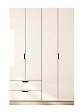 Evu Home Bergen 4 Türen Kleiderschrank mit 2 Schubladen | 180cm x 120cm x 45cm | Kleiderschrank mit Regalen im Schrank