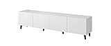 BIM Furniture TV-Schrank PAFOS 200 cm mit gefräster Front Hochwertiges MDF Lowboard Schrank TV Tisch Sideboard Kommode Hi-Fi Tisch Fernsehtisch Skandinavische Beine (Weiß)