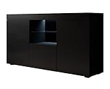 MB Muebles Bonitos | Wohzimmer Esszimmer Schrank Möbel Sideboard Modell Natolia | Breite 150 x Höhe 83 x Tiefe 40 cm | Mattes Melamin | 3 Türen | LED-Beleuchtung | Schwarz