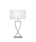 Fischer & Honsel Tischleuchte Anni, Tischlampe mit Stoff-Lampenschirm und aufwändigem Gestell, Schreibtischleuchte aus Metall in Nickelfarben matt & Weiß, E27-Fassung, 27x12x51cm