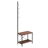 Amazon Basics 4-Haken-Garderobe mit Schuhbank und 2-Ebenen-Aufbewahrung, Braun, 55.1 cm x 33 cm x 175.2 cm