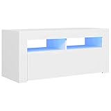 vidaXL TV Schrank mit LED-Leuchten Lowboard Fernsehschrank Fernsehtisch Sideboard HiFi-Schrank TV Möbel Tisch Board Weiß 90x35x40cm