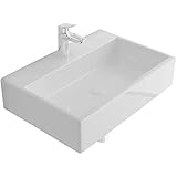 Alpenberger Waschbecken Weiß | Keramik Hänge – Aufsatzbecken | Waschtisch für Bad & Gäste WC | Aufsatzwaschbecken Eckig mit Lotus Effekt | Bad Spülbecken 52 cm Breit mit Hahnloch für Armatur