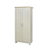 KINOFU Garderobenschrank, 2-Türiger Kleiderschrank, Creme & Eiche, Bauernhaus, Shabby Chic, Kleideraufbewahrung, Organizer Für Schlafzimmer, Waschküche, Haushalt