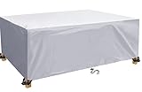 Gartenmöbel Abdeckung Wasserdicht Gartentisch Abdeckung Schutzhülle 170x140x95cm Silber grau Anti-UV Abdeckplane für Gartentische Terrassenmöbel Regenschutz und Staubfest 600D Oxford Gewebe